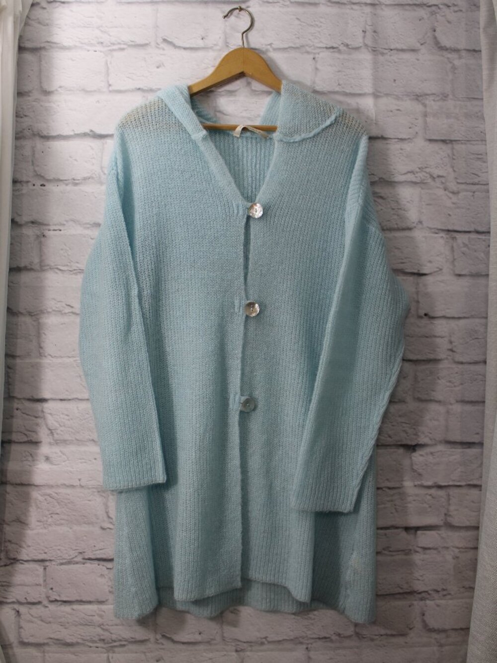 Soft Surroundings Medium Light Blue Button Hooded Long Lightweight Duster Cardi